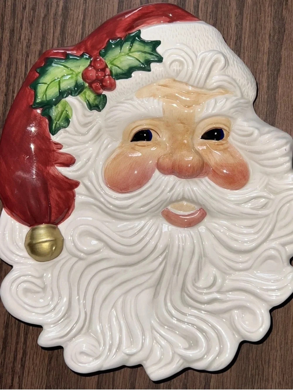 Vintage Fitz and Floyd Holiday Santa Face Ceramic Canape Serving Plate